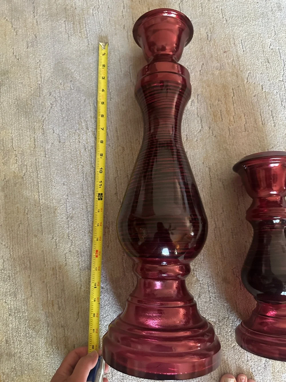 Red Decorative Glass Candle Holders with White Candles